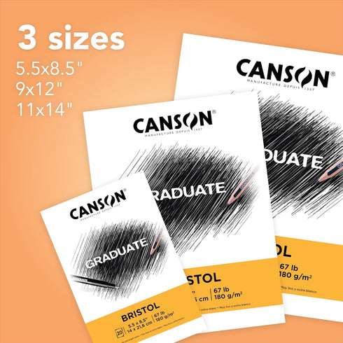 Canson Graduate Bristol Pad, Foldover, 5.5x8.5 inch, 20 Sheets | Artist Paper for Adults and Students - Drawing, Sketching, Markers and Art Journa...