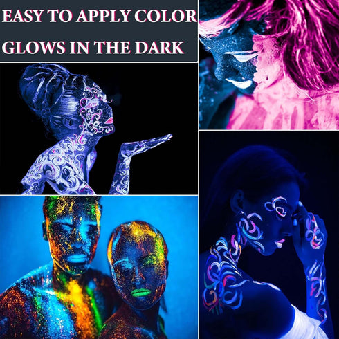 6 Pcs Glow in Dark Face Body Paint,Neon Fluorescent Blacklight Glow Face Makeup Set,Washable & Quicker Dry Neon Face Body Paint for Party Supplies...