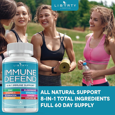 8 in 1 Immune Defense Support, Immunity Capsules Supplement Booster with Echinacea Zinc 50mg, Vitamin C, D3 5000 IU, Turmeric Curcumin & Ginger, E...