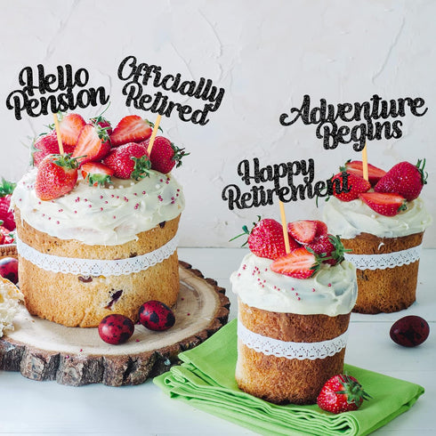 48 Pieces Happy Retirement Cupcake Toppers, Officially Retired Hello Pension Adventure Begins Cupake Picks for Farewell Party Supplies Decor(Black...
