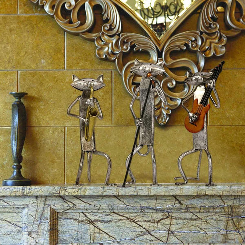Tooarts Music Cat Metal Sculpture Iron Statue Handwork Handicrafts, 3 Funny Design...