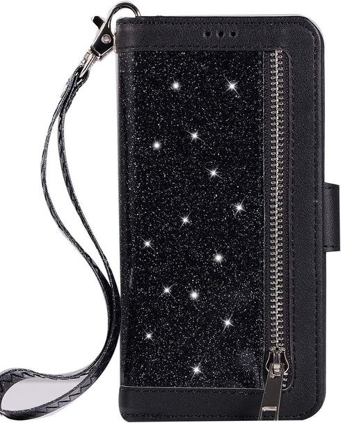EYZUTAK Wallet Case for iPhone Xs iPhone X,Magnetic Handbag Zipper Pocket PU Leather Flip with 9 Card Slots and Wrist Strap Folio TPU Inner Stand ...