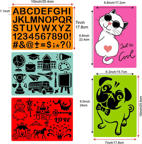 26 Pieces 10 x 7 Inch Drawing Stencil Set for Kids Over 400 Patterns Animals Letters Flowers Dinosaur Christmas Painting Coloring Templates for Ed...