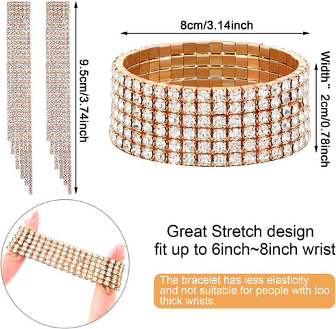 Hicarer 3 Pieces Women Rhinestone Jewelry Set Rhinestone Tassel Choker Necklace Fringe Bracelet Crystal Dangling Earring for Wedding Bridal Party...