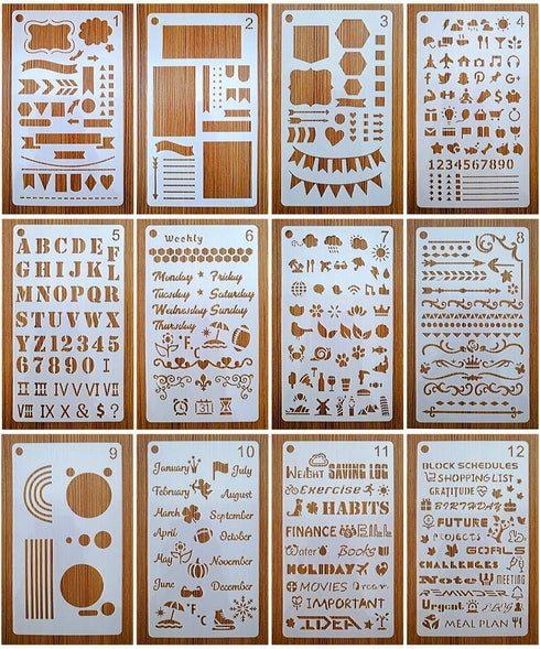 Journal Stencil Set for Dotted Journals, Journalling Supplies/Accessories Kit Includes Daily/Weekly/Monthly Calendars, Icon, Chart, Numbers,Shape...
