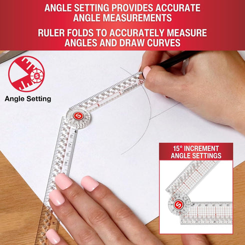 SINGER 12-Inch Folding Ruler with Precision Marking & Zero-Centering for Sewing, Quilting, Crafting & Patternmaking - Clear Metric Ruler - 15 Incr...
