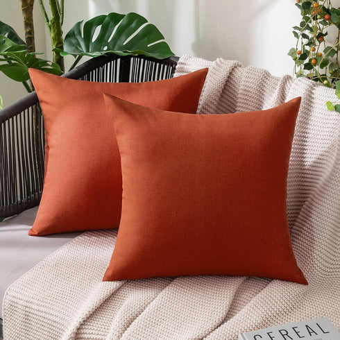 MIULEE Fall Pack of 2 Decorative Outdoor Solid Waterproof Throw Pillow Covers Polyester Linen Garden Farmhouse Cushion Cases for Patio Tent Balcon...