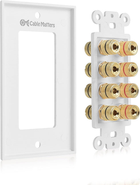Cable Matters Speaker Wire Wall Plate (Speaker Wall Plate, Banana Plug Wall Plate) for 4 Speakers in White...