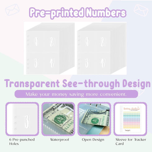 Axolotl 100 Envelopes Money Saving Challenge Binder, A5 Savings Budget Challenges Binders with Cash Envelopes, 100 Days Envelope Saving Binder Boo...