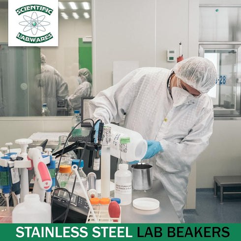 Stainless Steel Beaker with Rim - Low-Form Beakers for Science - Industrial-Grade Chemistry Lab Equipment, High Heat Tolerance - Scientific Labora...