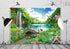 BELECO Picturesque Garden Background Fabric 5x3ft Outdoor Tropical Landscape Mountain Trees Waterfall Lake Birds White Horse and Wooden Bridge Sce...