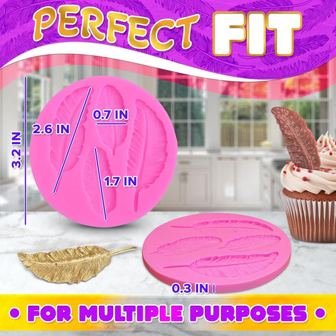 Feather Candy Molds - Pink Silicone Soap Molds for Clay Crafting, Fondant, Chocolate & Cake Decorating...