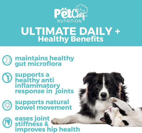Ultimate Pet Chef Dog Cat Powder Food Topper. 74 Organic Minerals, Prebiotics, Probiotics, Hip and Joint Benefits and Luxurious Fur. Stops Fur She...
