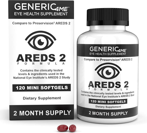 AREDS 2 SoftGels, 500 mg Vitamin C, 400 IU Vitamin E, 10 mg Lutein, 2 mg Zeaxanthin, 80 mg Zinc, 2 mg Copper - Supports Eye Health - 120 Mini Soft...