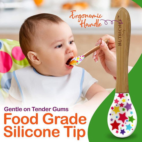 NutriChef Bamboo Baby Feeding Bowl - Wooden Infant Toddler Dish and Spoon Set w/Silicone Suction Base for Stay Put Eating, For Children Aged 4-72 ...