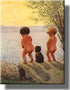 Boys By the Lake Distance Record Toilet Bathroom Picture Made on Stretched Canvas, Wall Art Decor Ready to Hang....