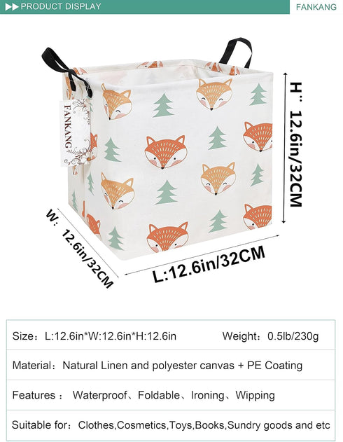 FANKANG Square Nursery Hamper Storage Bins Canvas Laundry Basket Foldable with Waterproof PE Coating Storage Baskets Gift Baskets for Children, Of...