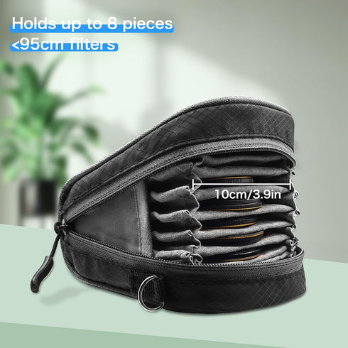 Lightdow Camera Filter Bag, Detachable 8-Slot Lens Filter Carry Case Photography Filter Holder Belt Loop Pouch Water-Resistant and Dustproof Desig...