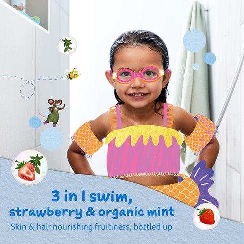 Childs Farm, Kids 3 in 1 Swim, Strawberry and Organic Mint 250 ml, Body Wash, Shampoo and Conditioner, Suitable for Dry, Sensitive and Eczema-Pron...
