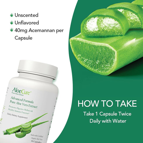 AloeCure Organic Aloe Vera Capsules, 130,000mg Inner Aloe Leaf Equivelant per Serving, Support Gut Health & Digestive Comfort, Stomach Acid Buffer...