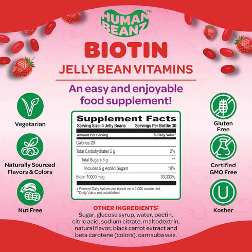 Biotin Jelly Bean Gummy Vitamins, Max Strength Biotin for Hair, Skin and Nails, 10000mcg per Serving, Hair Growth Vitamins for Men and Women, 120 ...