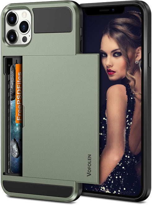 Vofolen Compatible with iPhone 12 Pro Case Wallet 5G Cover Credit Card Holder ID Slot Sliding Back Pocket Anti-Scratch Dual Layer Protective Compa...