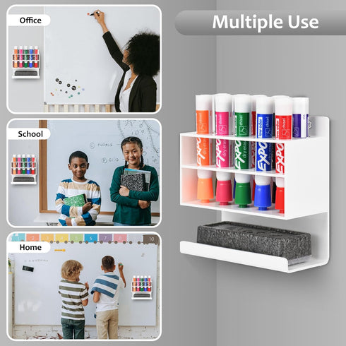 Dry Erase Marker Holder, Wall Mounted Marker Holder with 10 Slots, Acrylic Marker Holder for Classroom Organization, Sticky Pen Marker Holder for ...