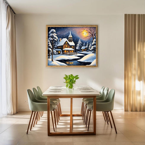 Posterizer 1 pcs- quaint old village-building in nature-night sky 12-Landscape & Nature Art-Floral Botanical Art- Decor for Home & Office- unframe...
