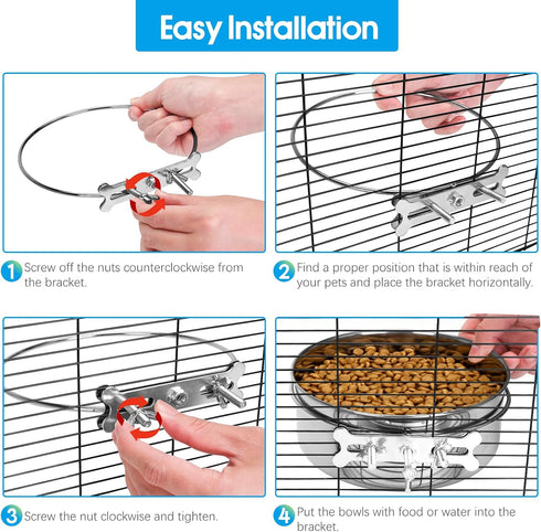 Dog Food Water Bowl for Cage with Clamp Holder, Stainless Steel Pet Kennel Hanging Bowls Non-Spill Detectable Bowls Crate Feeder for Small Medium ...
