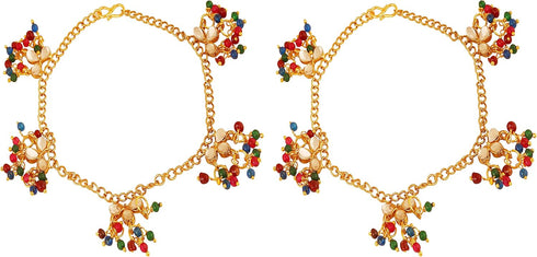 Touchstone Indian Bollywood Desire Elegant Kundan Look Multicolor Beads Ethnic Bridal Designer Jewelry Pazeb Payal Ankelet in Antique Gold Tone fo...