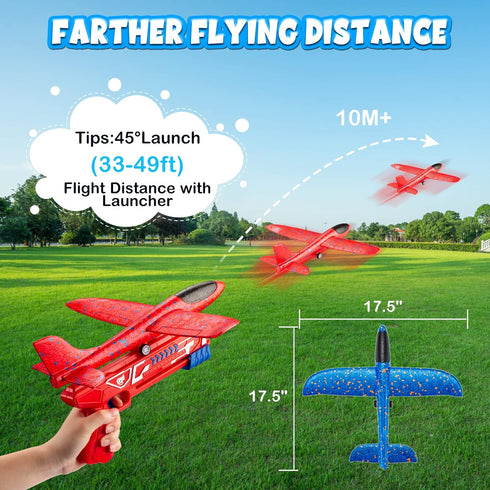 2 Pack Airplane Toys with Launcher, 17.5" Large Throwing Foam Plane, Foam Gliders for Boys Age 3 4 5 6 7 8 9+ Years Old, Flying Toys Birthday Gift...