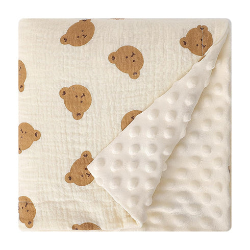 Fluffy-Backed Swaddle Blankets Baby Double Layer Muslin 100% Cotton Front Nursery Plush Dotted Fleece Back Receiving Bed Quilt Blanket for Unisex ...