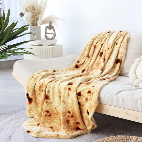 Burritos Tortilla Throw Blanket,300GSM Double Sided Funny Gift Throw with Burrito Pouch,Realistic Super Soft Taco Food Blanket,Novelty Swaddle Yel...