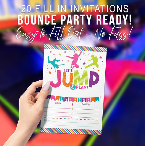 Your Main Event Prints Bounce House Birthday Invitation - Trampoline Jump Birthday Invite - Trampoline Birthday Party - 20 Fill-In Bounce Invitati...