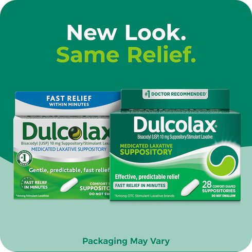 Dulcolax Stimulant Laxative Medicated Suppositories, Predictable & Effective Constipation Relief, Bisacodyl 10 mg, 28 Count, Stimulant Laxatives...