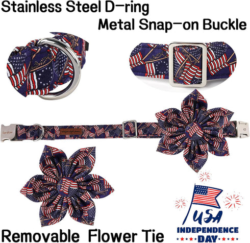 Unique Style Paws 4th of July Dog Collar with Bow American Flag Dog Collar with Bow Tie Adjustable Patriotic Dog Collar for Small Medium Large Dog...