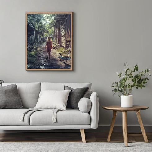 Posterizer 1 pcs-rustic village scene-girl with her ducks 3-Landscape & Nature Art-Art for Animal Lovers-Gift for Art Lovers- unframed wall art...
