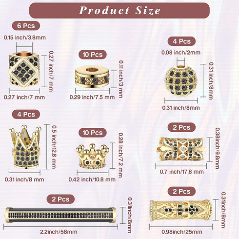 King Crown 40pc Round Zircon Rhinestone Beads Tube - Cubic Zirconia Diamond Cut Cube Spacer Beads for Jewelry Making Bracelet Connector DIY (Gold,...