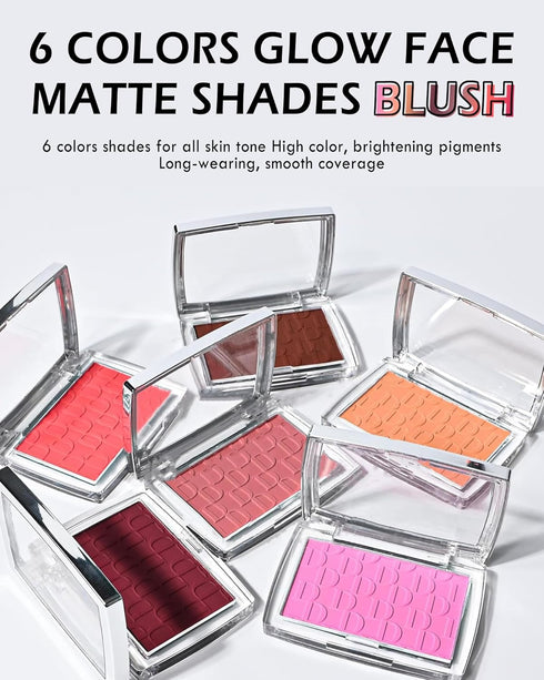 Powder Blush Palette, Matte Powder Makeup Blush for Cheeks, Natural Glow Face Blush Contour Palette, Lightweight, Smooth, High Impact Buildable Co...