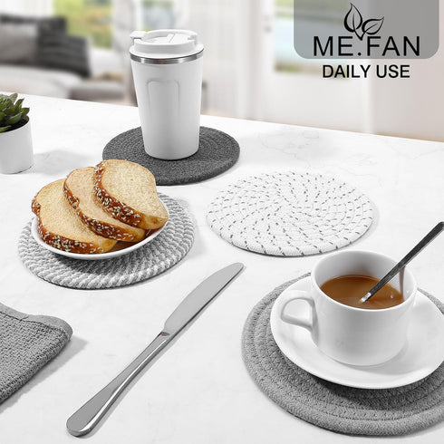 ME.FAN Trivets/Potholders 4 Set Cotton Thread Weave Trivets for for Hot Pots and Pans - Large Coasters/Hot Pads/Hot Mats to Protect Desktop & Coun...