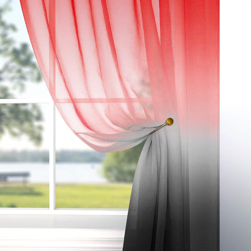 Mrs.Naturall Red and Black Curtains 63 Inch Length for Bedroom Decor Set of 1 Single Sheer Panel Elegant Ombre Modern Red Black Curtains for Livin...