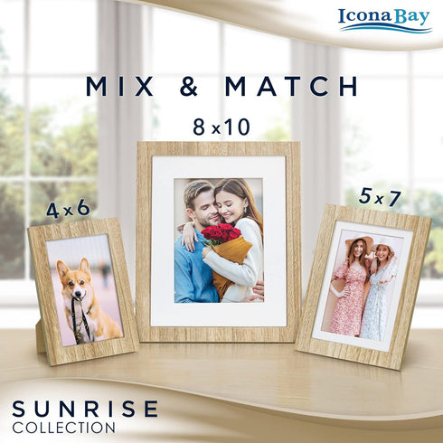 Icona Bay - 5x7 Mat to 4x6 Ash Brown Picture Frame - Painted Solid One-Piece Wood Composite, Modern Farmhouse - Sunrise Collection...