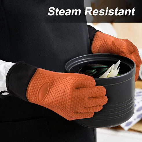 uxcell Silicone Oven Mitts, Heat Resistant Gloves Dutch Pot Holders, Kitchen Hand Protection, Non-Slip Grip Double Oven Gloves, with Hanging Loop,...