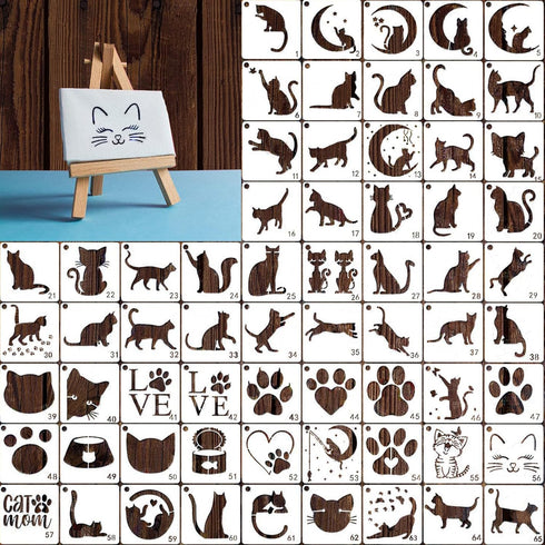 65pcs Reusable Cat Stencils for Painting on Wood,Cat Theme Painting Perfect for DIY Crafts, Scrapbooks, and Home Supplies...