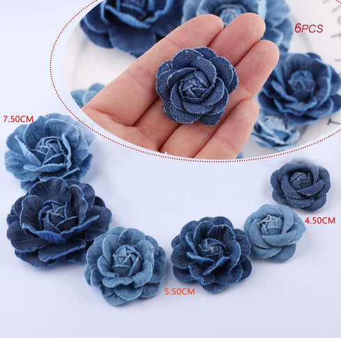 YXQ 6Pcs Fabric Flower 3 Sizes Denim Flowers Decoration DIY Crafts...