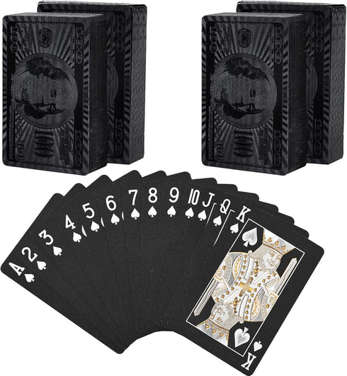 Joyoldelf Black Playing Cards with Dollar Pattern, 2 Pcs Playing Cards - Cool Poker Cards/Playing Cards with Box, Waterproof Playing Cards for Par...