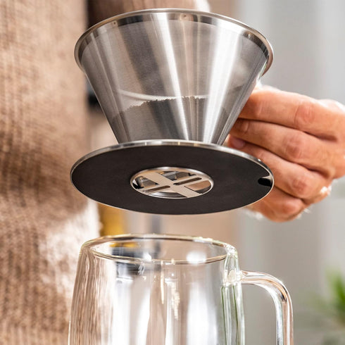 ZWILLING Pour Over Coffee Maker, 16 oz, 1-4 cups, 18/10 Stainless Steel Sustainable and Reusable Filter, Easy-To-Grip Handle with Anti-Slip Bottom...