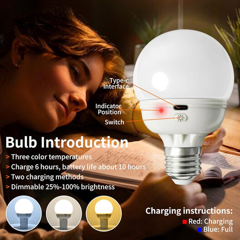 Rechargeable Light Bulbs, Battery Operated Light Bulb with Remote E26 LED Emergency Lightbulbs Warm White CCT with Timer Dimmable for Wall Wireles...