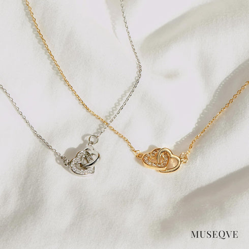 Dainty Double Heart Necklace for Women Gilrs • 14K Gold Plated Mom and Daughter Necklaces • Linked Two Heart Pendant Non Tarnish Choker Jewelry [H...