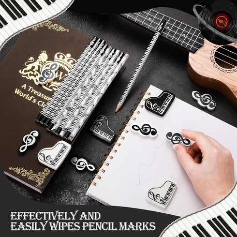 Music Pencils Music Note Pencil with Music Themed Erasers Wood Pencils Bulk Keyboard Fun Pencils Erasers Gift for Piano Students Kids Teachers Par...